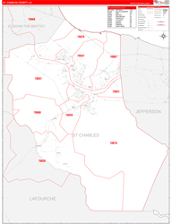St. CharlesParish (County), LA Wall Map Zip Code Red Line Style 2024